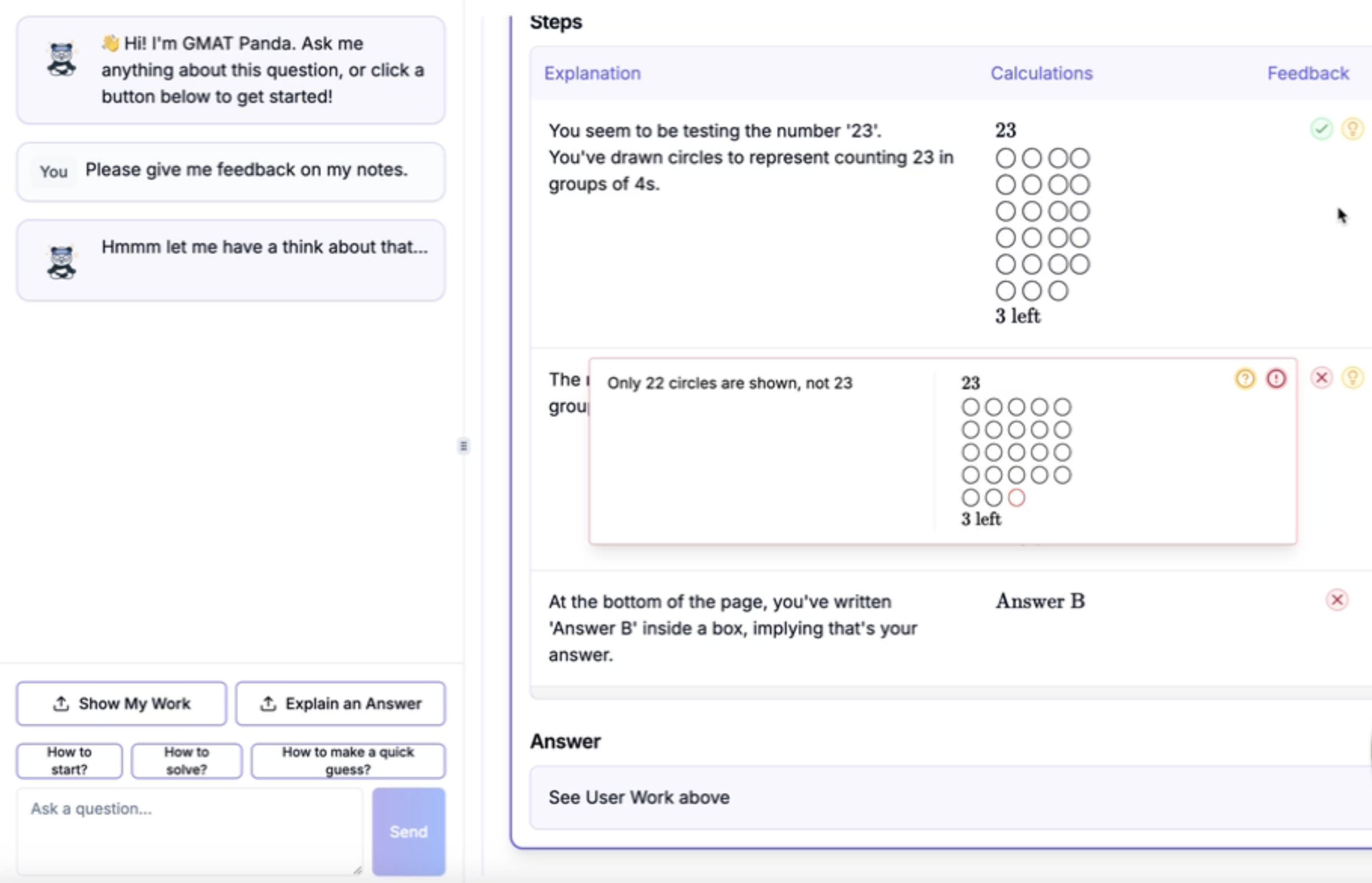 Get feedback on your calculations and methods