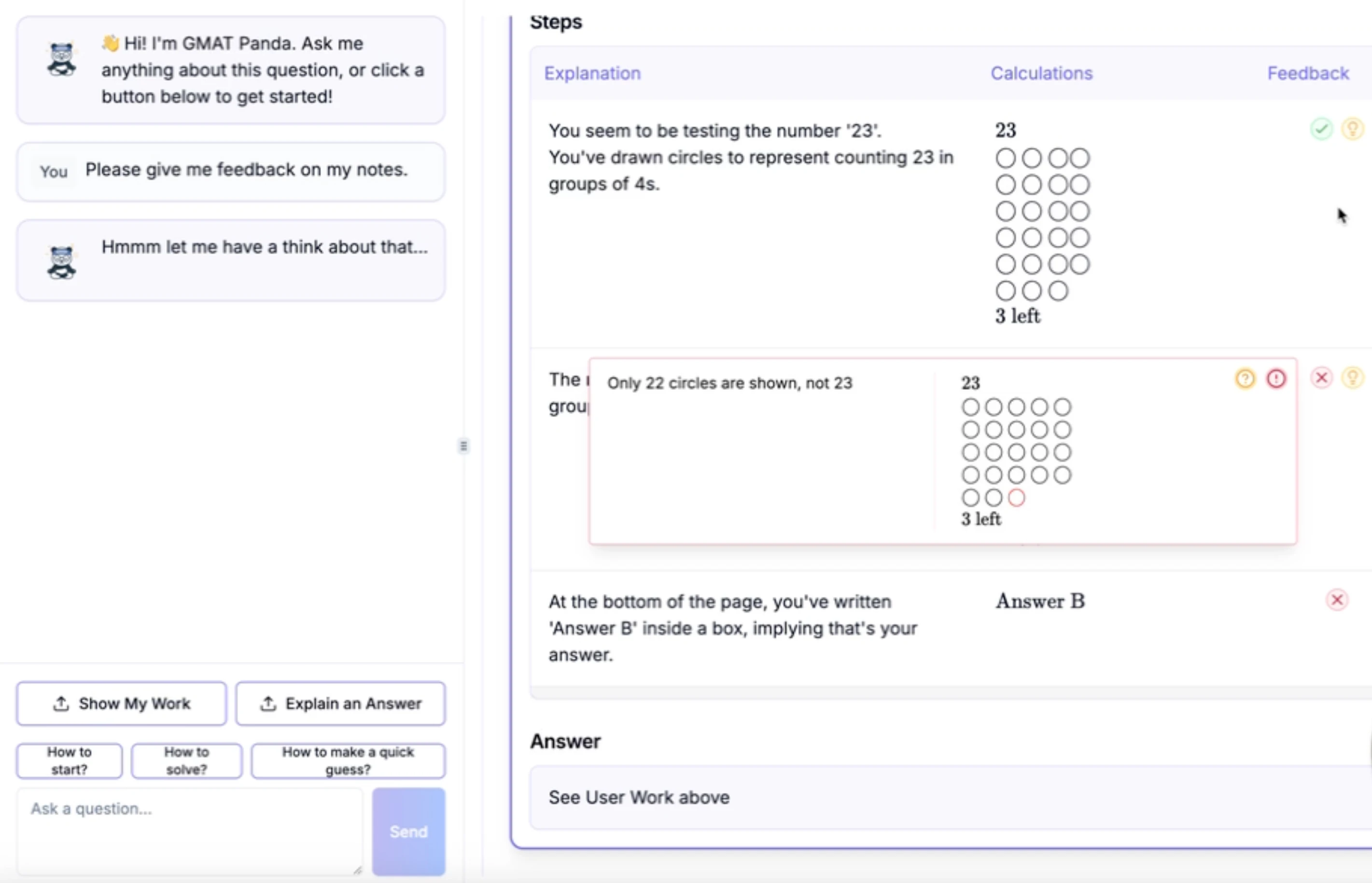 Get feedback on your calculations and methods